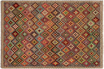 handmade Geometric Balouchi Gray Red Hand Knotted RECTANGLE 100% WOOL area rug 5' x 7'